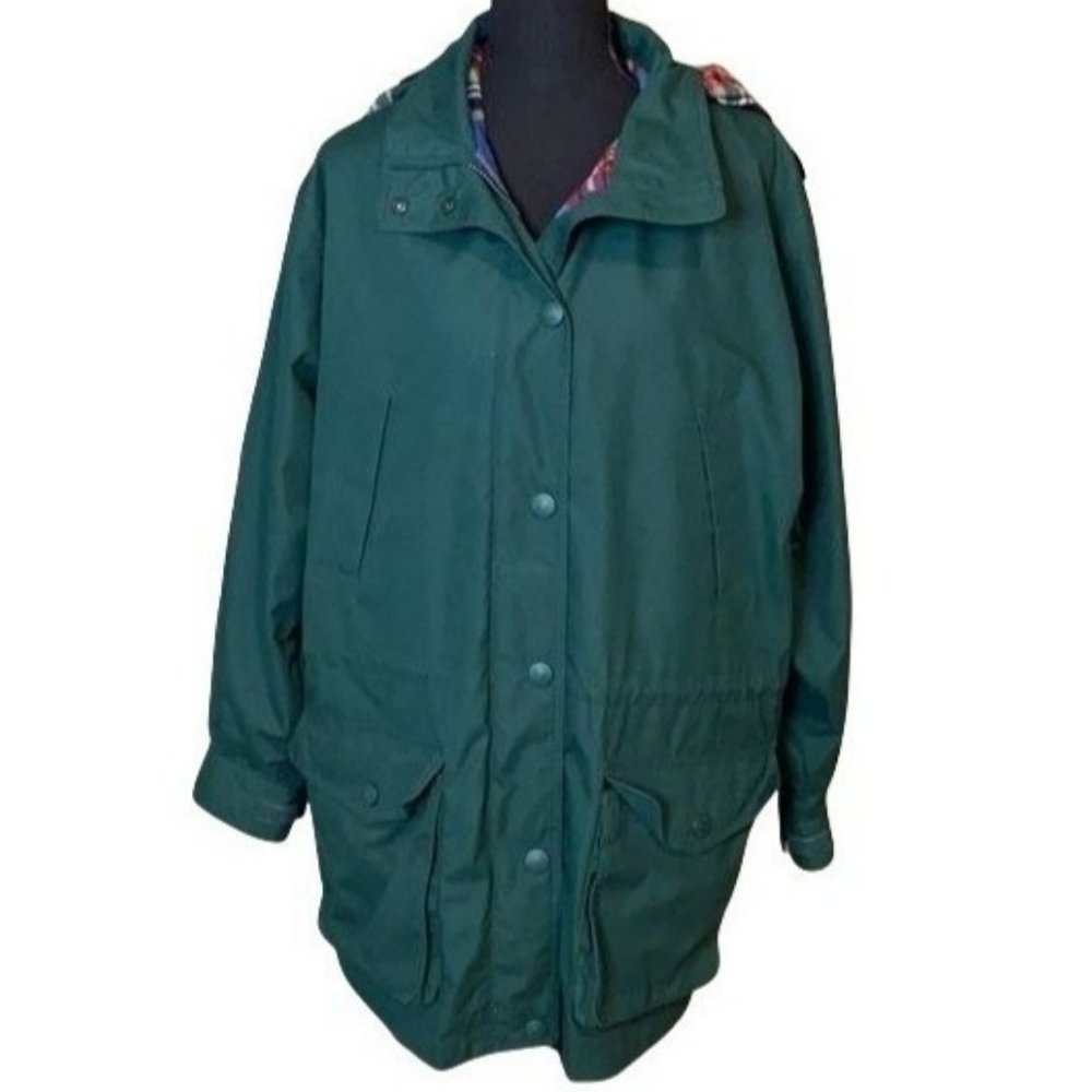 Eddie Bauer vintage forest green hooded utility trench coat size L